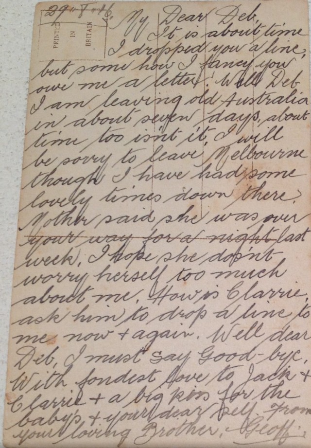 Lymburner, Geoffrey Arnold_1916_Letter written to his sister Deb, Joe Ross Grandmother